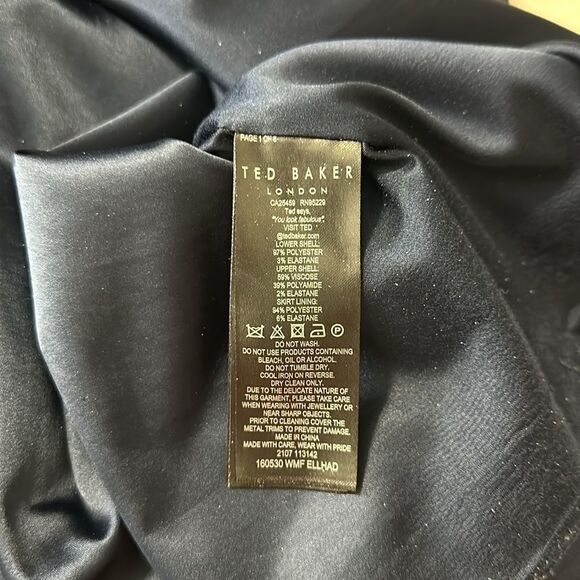 Ted Baker 5/14 Ellhad Navy Mock Neck Knit Combo Long Sl D-Belted Back Zip Dress - Picture 14 of 16